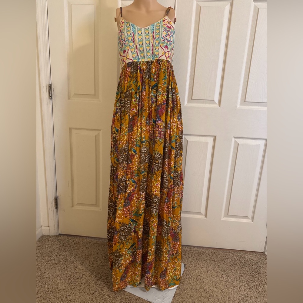 NWT Anthropologie Maxi Dress Size Small Tropical Floral Print Spaghetti Strap